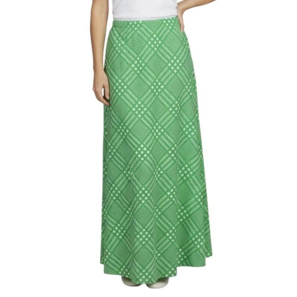 VINTAGE Green Plaid Maxi Skirt – 1970's Boho Mod Retro A-Line Poly-Knit Size S